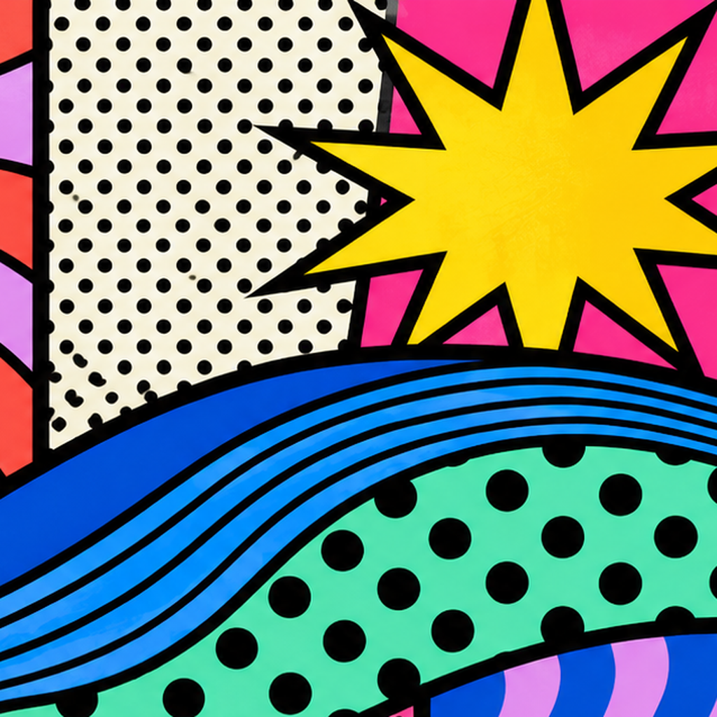 Pop Art Renkli Geometrik Desenli Poster – Canlı Soyut Baskı — baskının yakın çekimi, kâğıt dokusu ve renk detayı