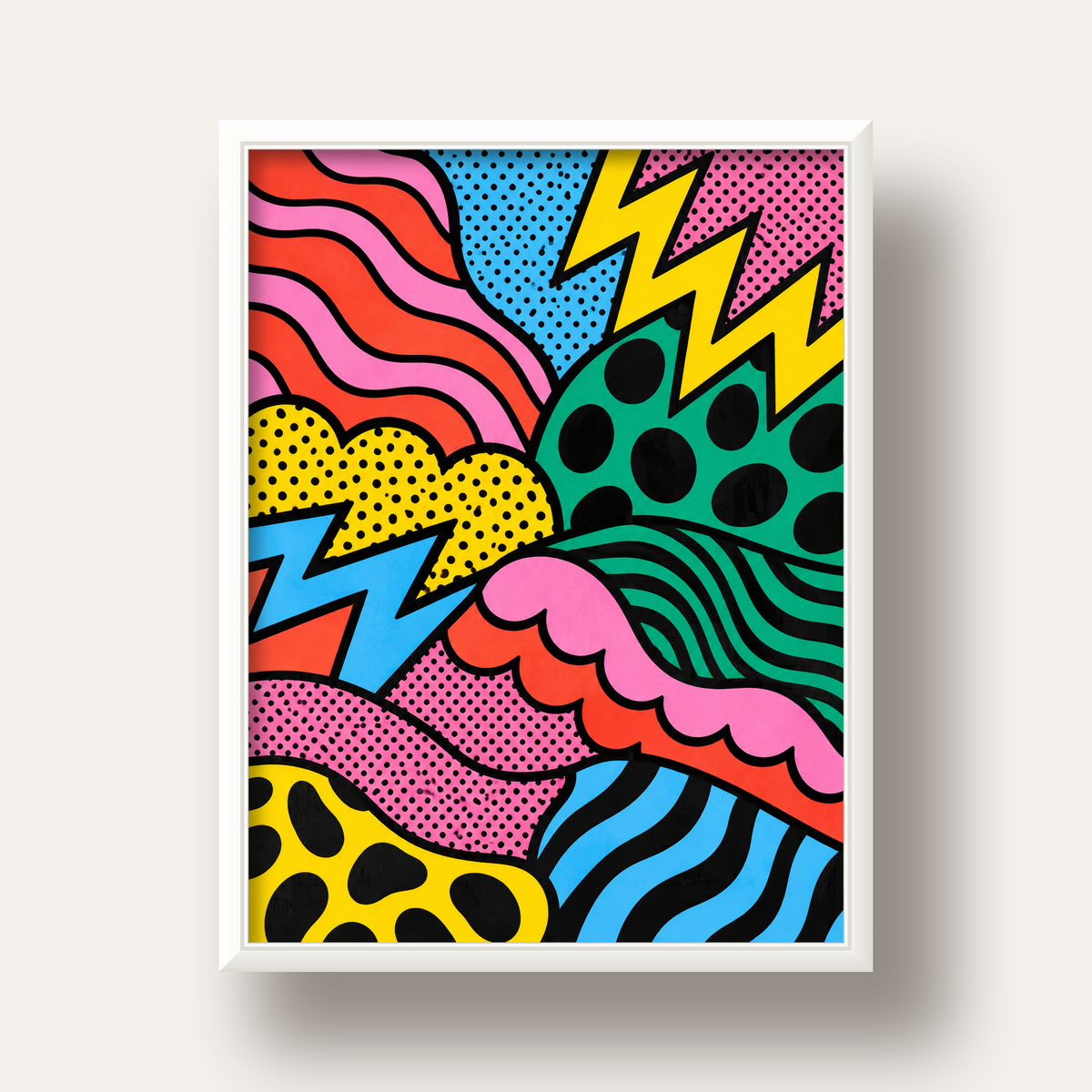Renkli Soyut Pop Art Dalga Desenli Poster — beyaz derin çerçeveli