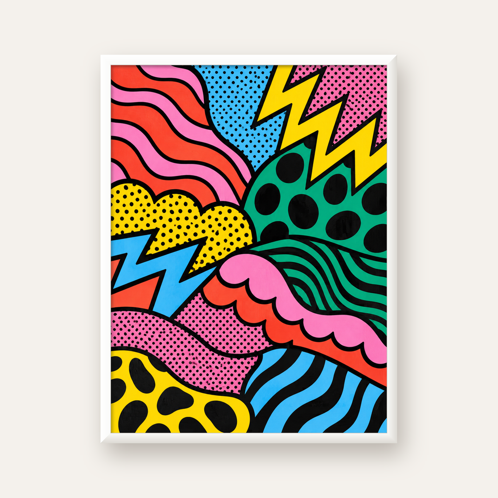 Renkli Soyut Pop Art Dalga Desenli Poster — beyaz çerçeveli dikey poster