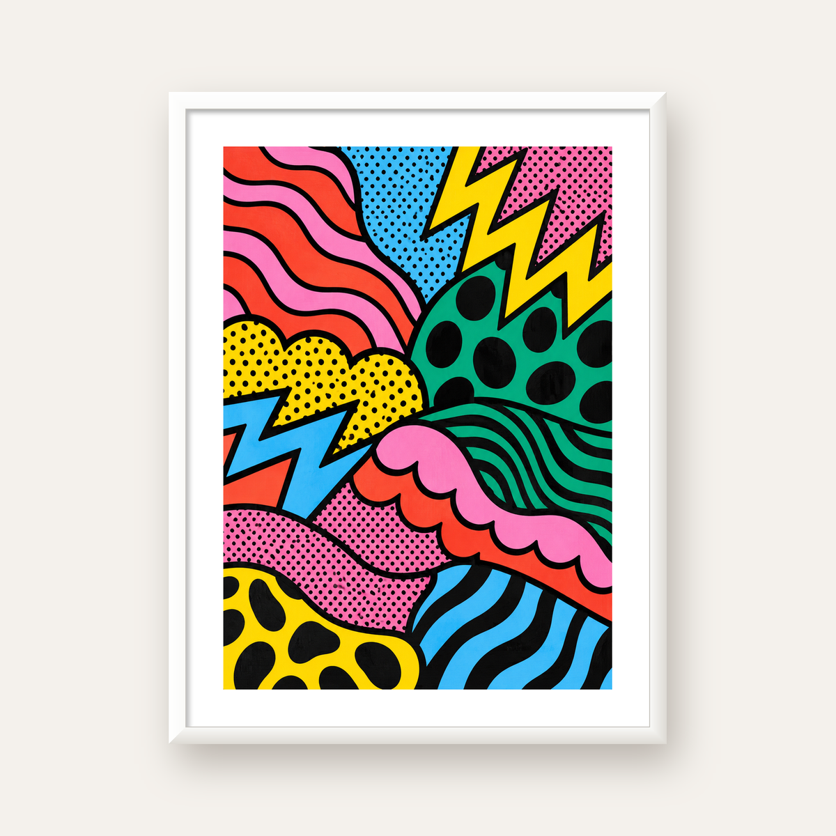 Renkli Soyut Pop Art Dalga Desenli Poster — beyaz çerçeveli dikey poster