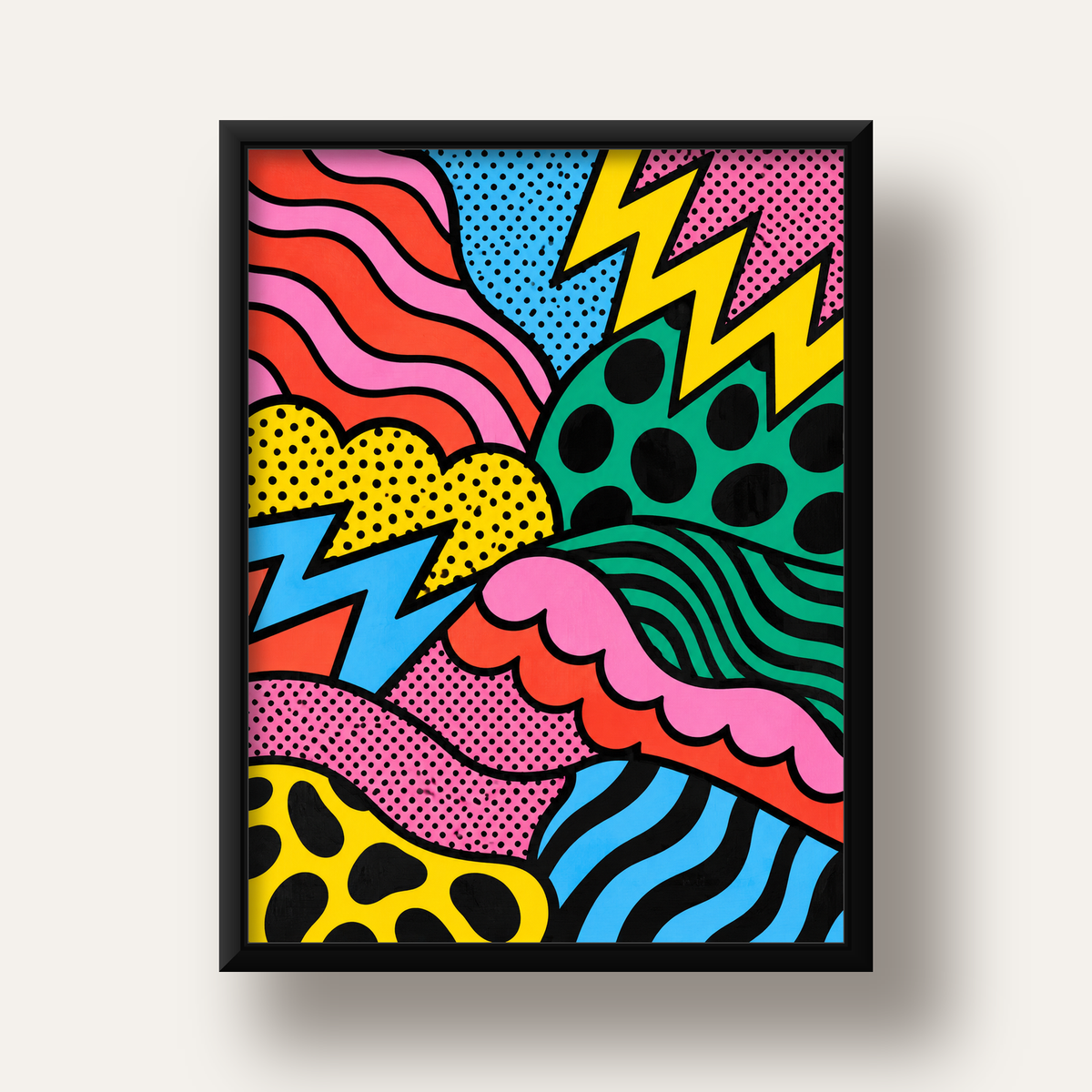 Renkli Soyut Pop Art Dalga Desenli Poster — siyah derin çerçeveli