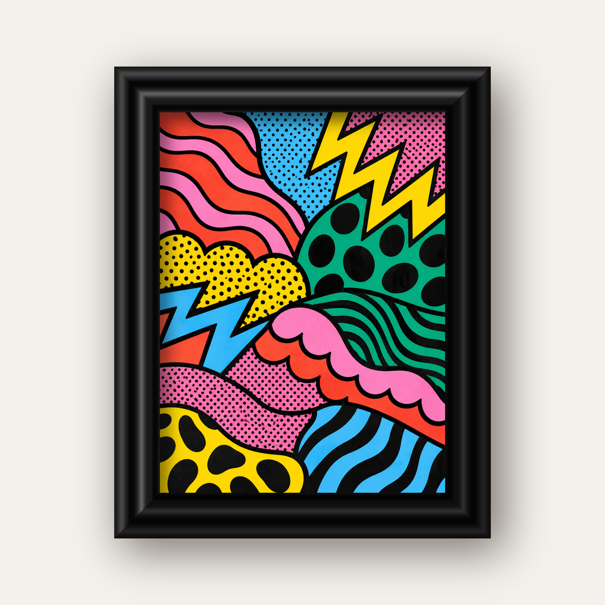 Renkli Soyut Pop Art Dalga Desenli Poster — siyah galeri çerçeveli