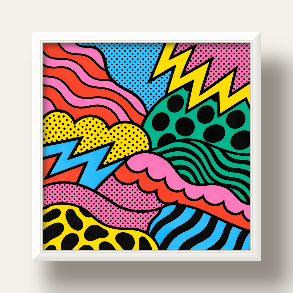Renkli Soyut Pop Art Dalga Desenli Poster — beyaz derin çerçeveli