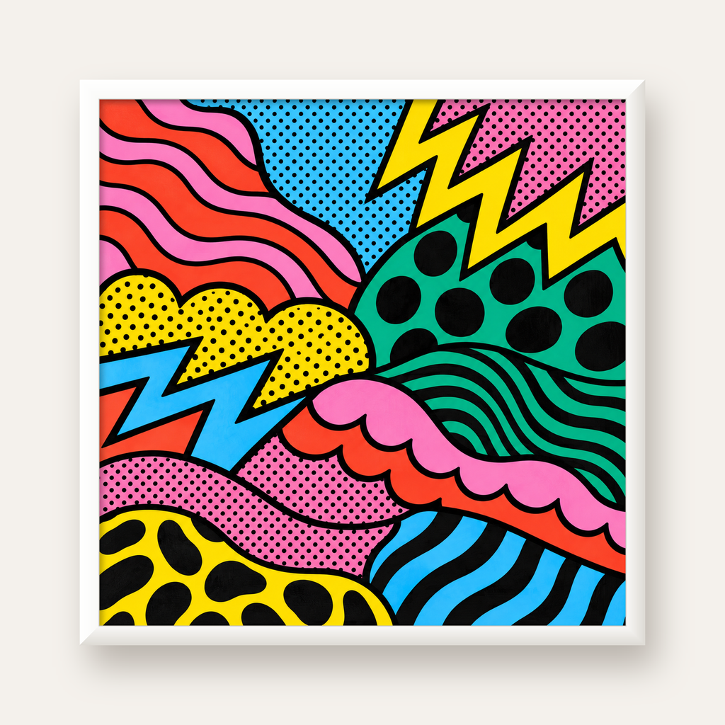 Renkli Soyut Pop Art Dalga Desenli Poster — beyaz çerçeveli kare poster