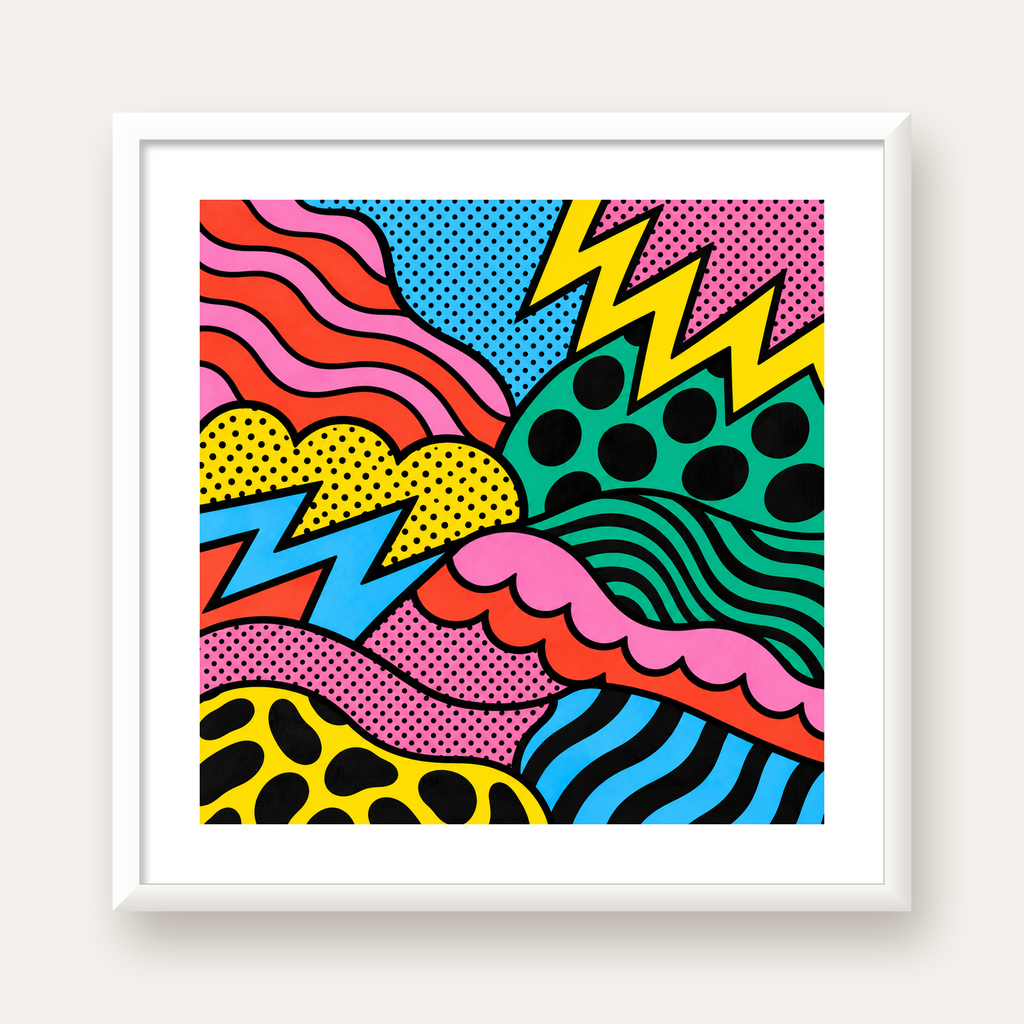 Renkli Soyut Pop Art Dalga Desenli Poster — beyaz çerçeveli kare poster