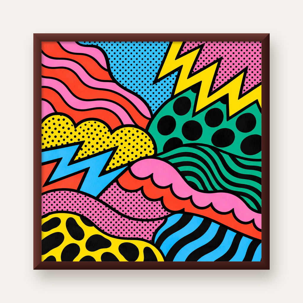 Renkli Soyut Pop Art Dalga Desenli Poster — ceviz çerçeveli