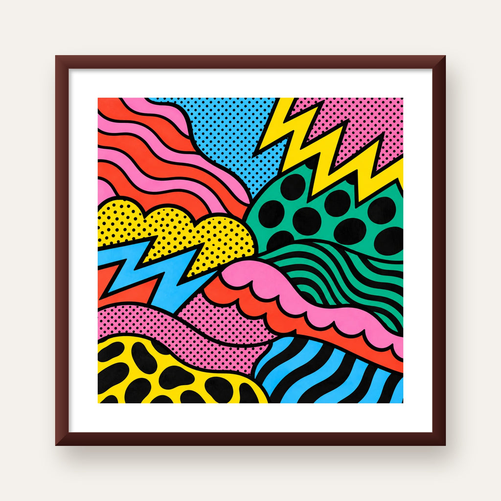 Renkli Soyut Pop Art Dalga Desenli Poster — ceviz çerçeveli paspartulu