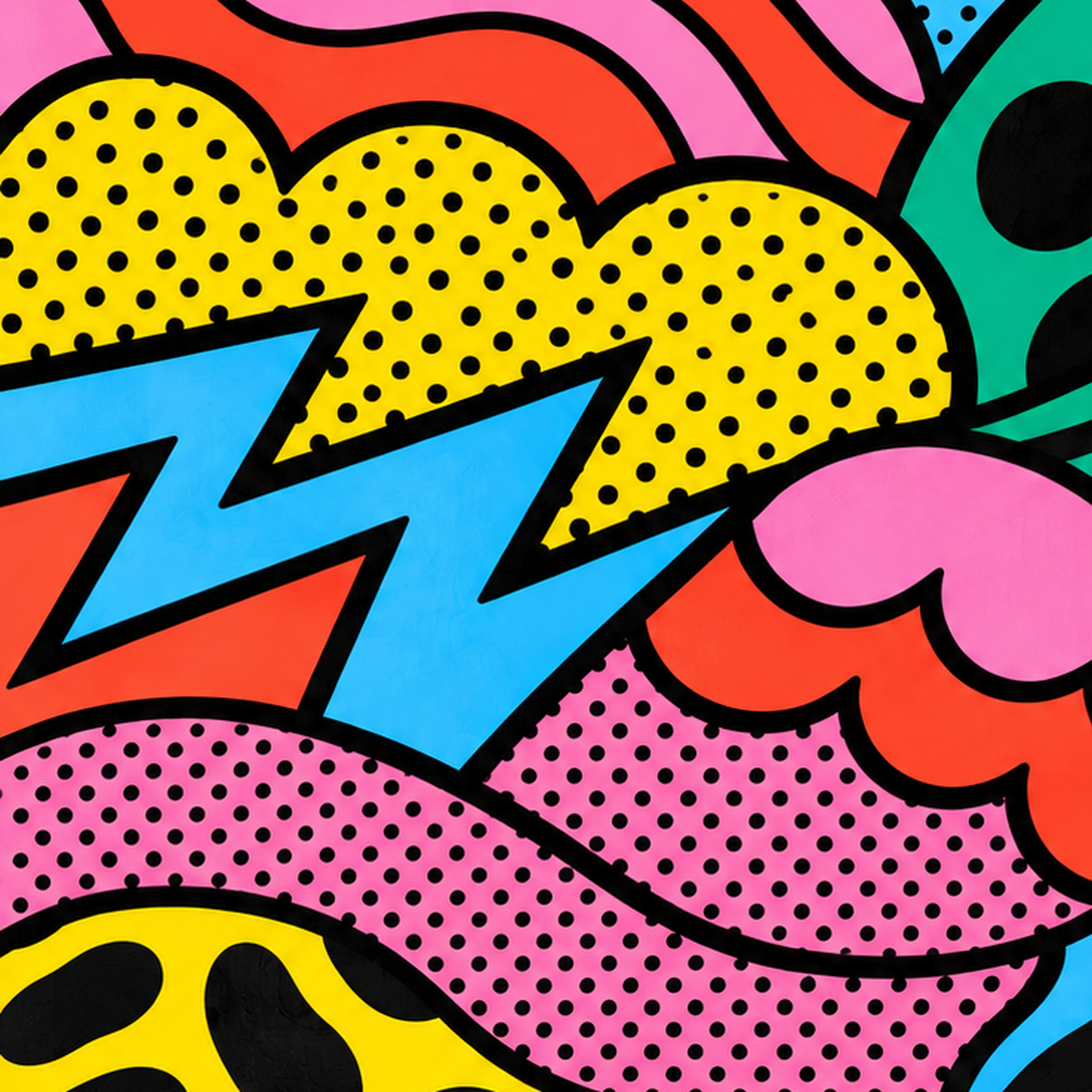Renkli Soyut Pop Art Dalga Desenli Poster — baskının yakın çekimi, kâğıt dokusu ve renk detayı