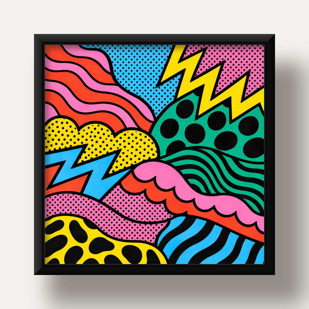 Renkli Soyut Pop Art Dalga Desenli Poster — siyah derin çerçeveli