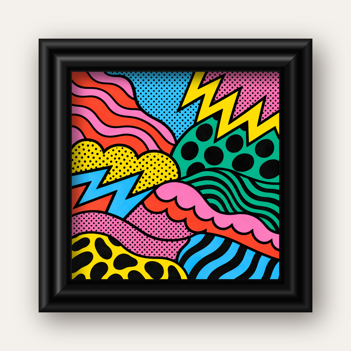 Renkli Soyut Pop Art Dalga Desenli Poster — siyah galeri çerçeveli