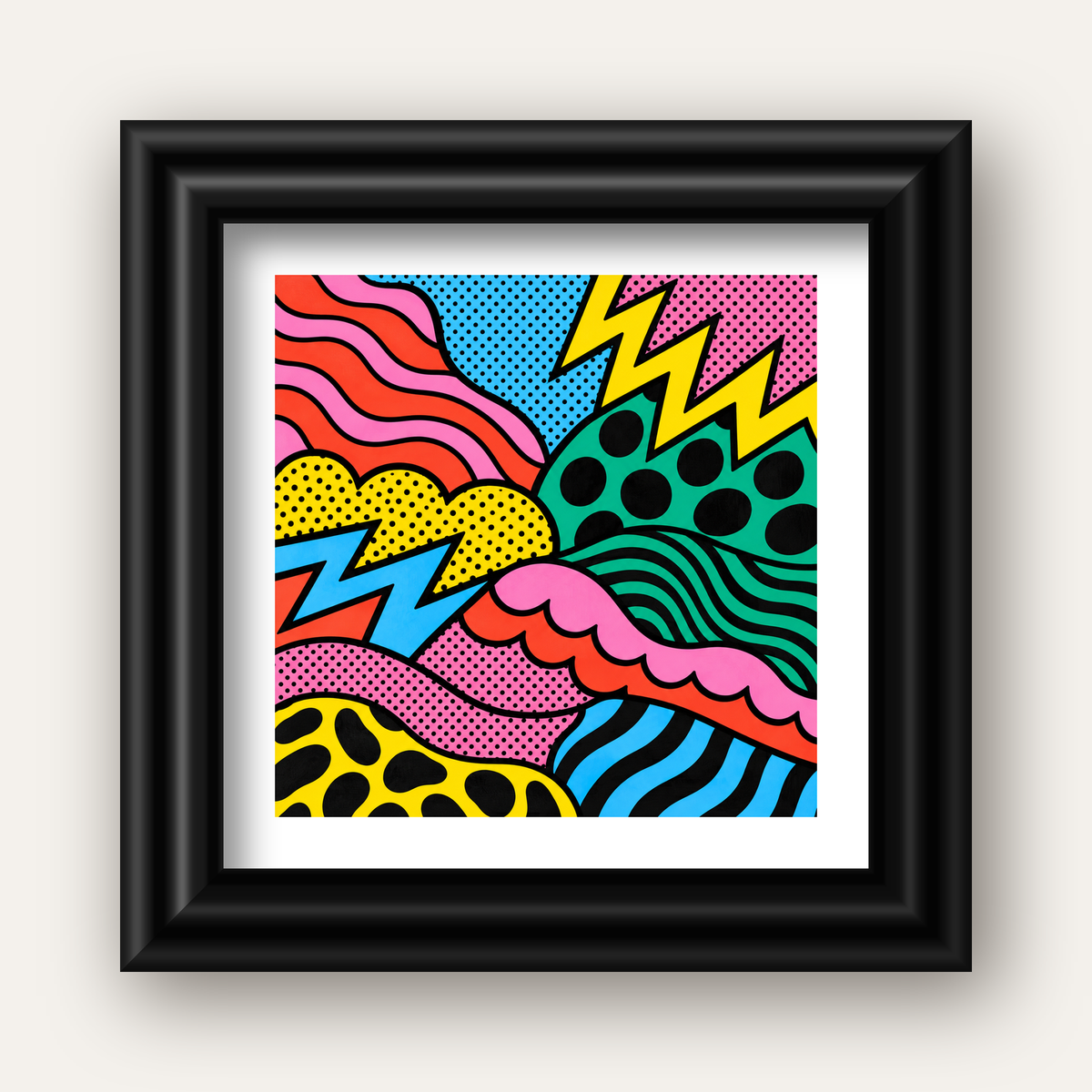 Renkli Soyut Pop Art Dalga Desenli Poster — siyah galeri çerçeveli paspartulu