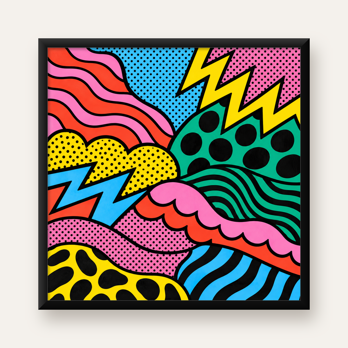 Renkli Soyut Pop Art Dalga Desenli Poster — Kare baskı, düz siyah çerçeveli duvar posteri