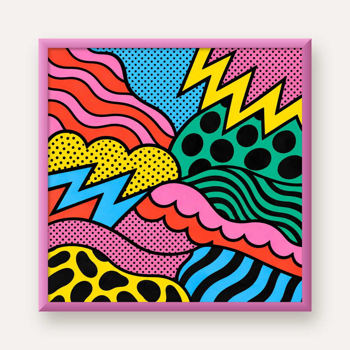 Renkli Soyut Pop Art Dalga Desenli Poster — pembe çerçeveli