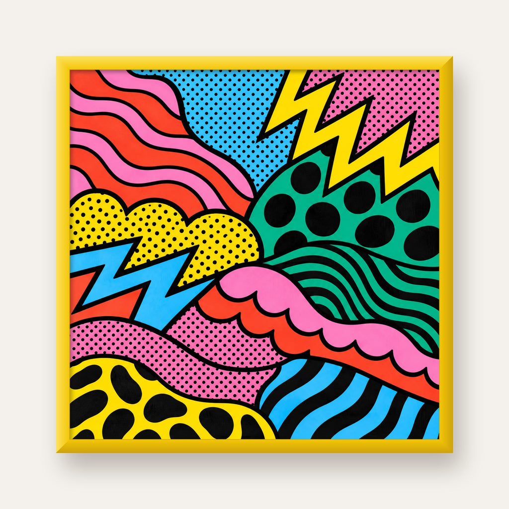 Renkli Soyut Pop Art Dalga Desenli Poster — sarı çerçeveli