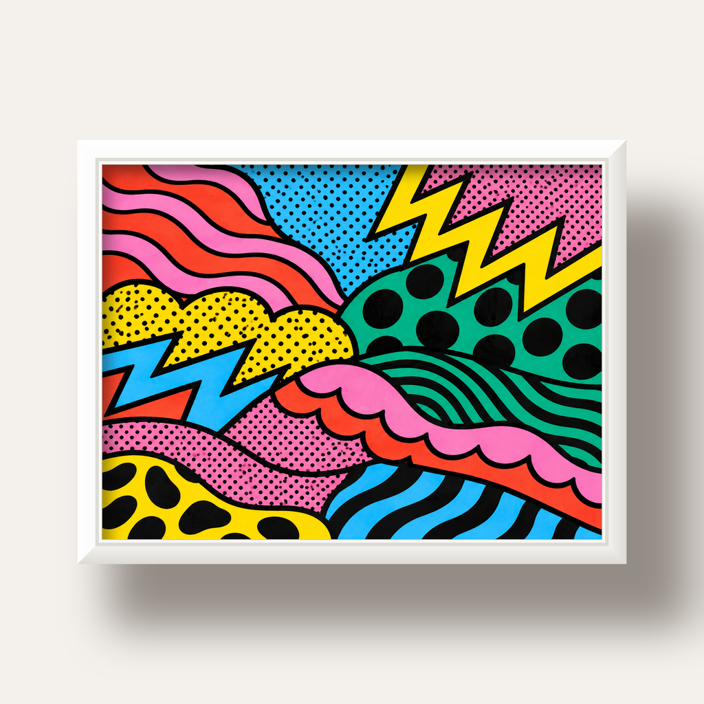 Renkli Soyut Pop Art Dalga Desenli Poster — beyaz derin çerçeveli
