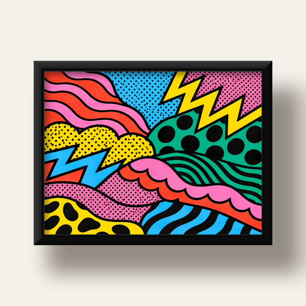 Renkli Soyut Pop Art Dalga Desenli Poster — siyah derin çerçeveli