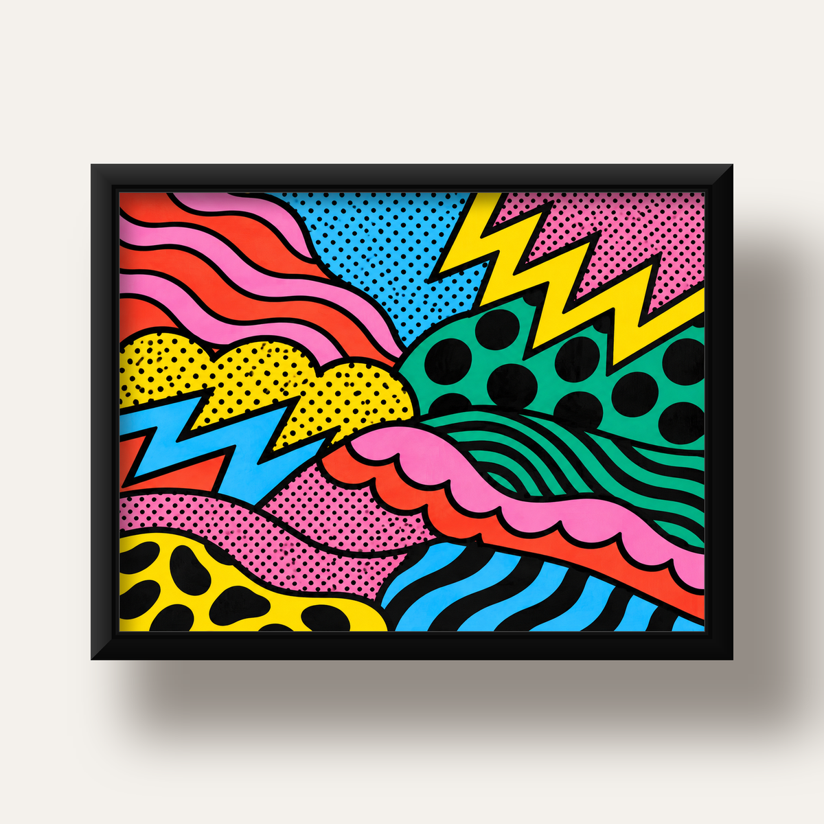 Renkli Soyut Pop Art Dalga Desenli Poster — siyah derin çerçeveli