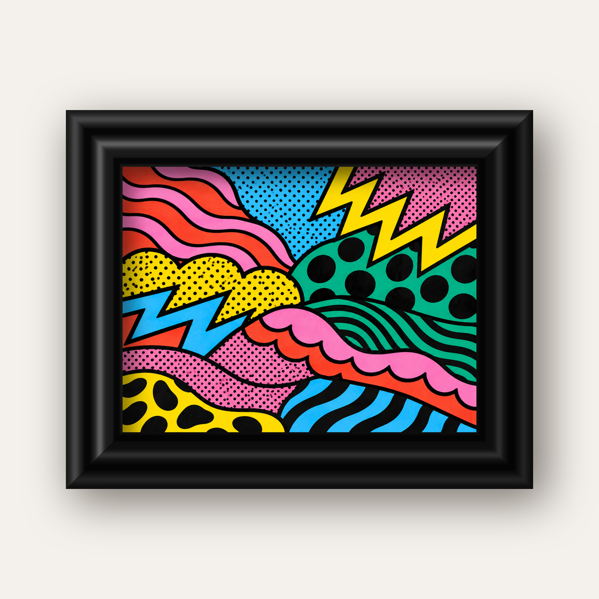 Renkli Soyut Pop Art Dalga Desenli Poster — siyah galeri çerçeveli