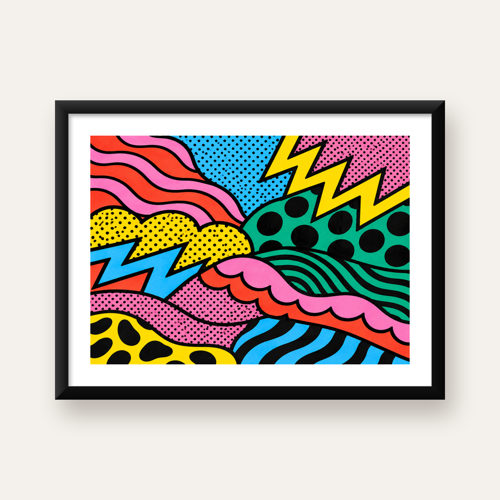Renkli Soyut Pop Art Dalga Desenli Poster — Yatay baskı, beyaz paspartulu