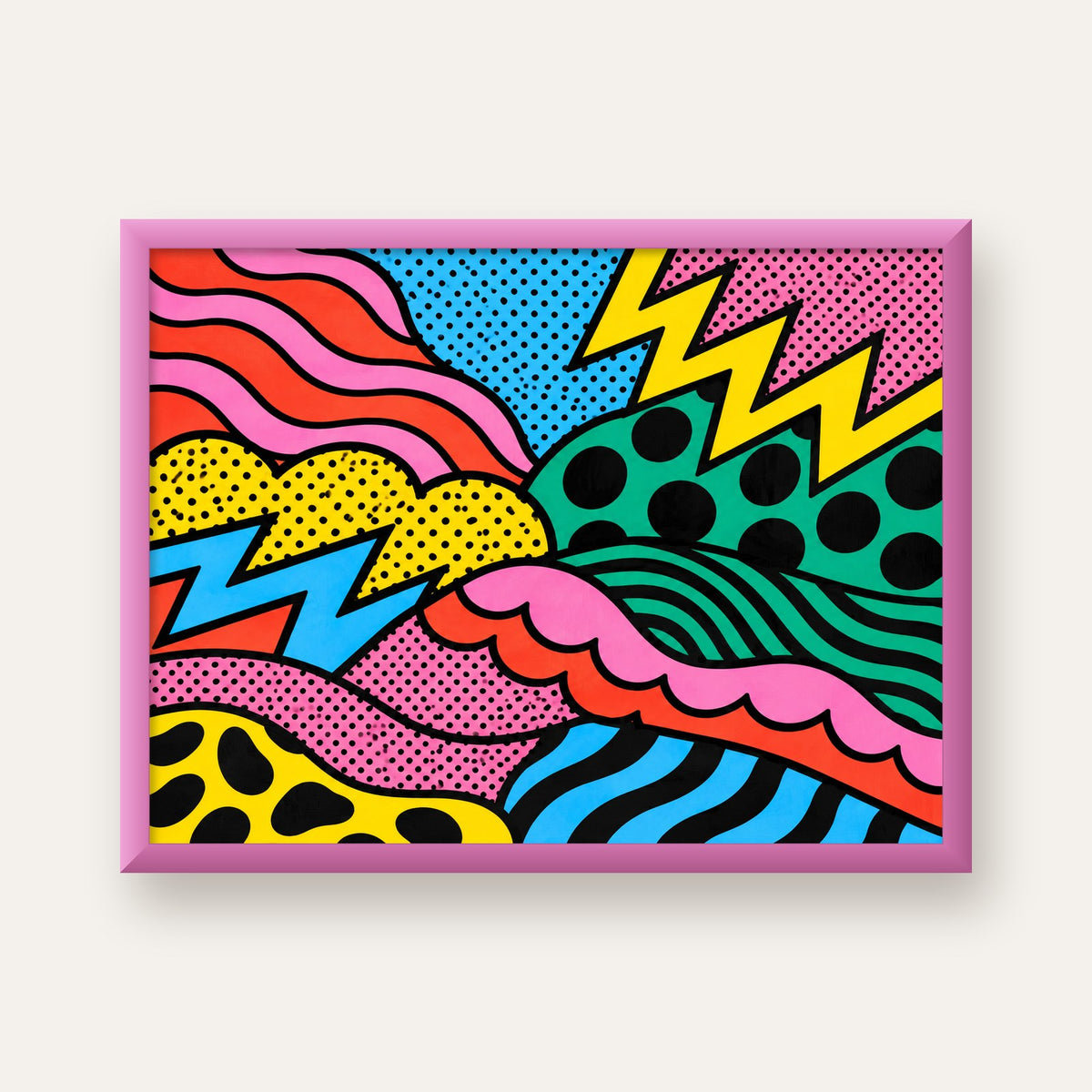 Renkli Soyut Pop Art Dalga Desenli Poster — pembe çerçeveli