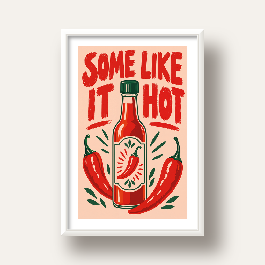 Some Like It Hot Acı Sos & Kırmızı Biber Retro Poster — beyaz derin çerçeveli paspartulu