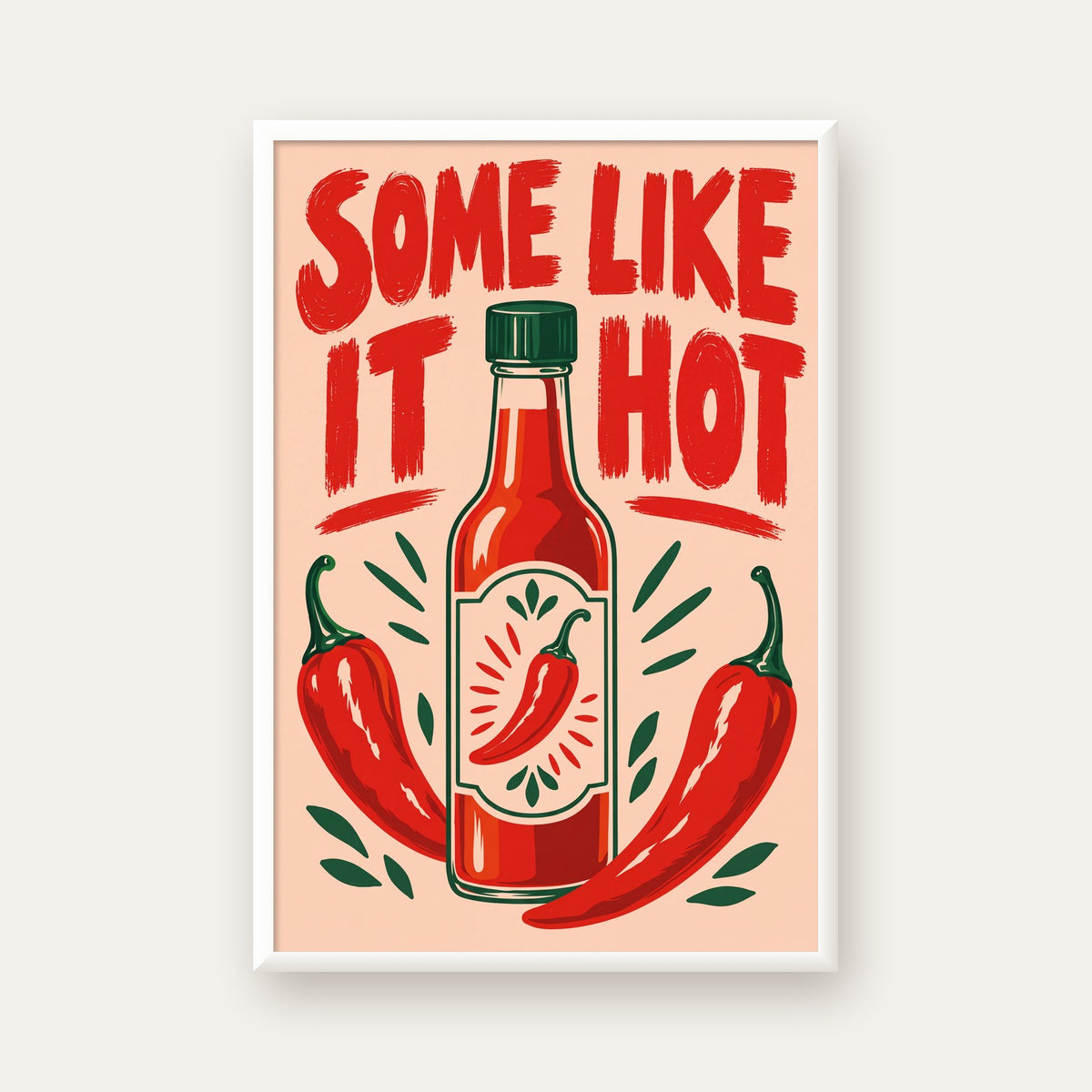 Some Like It Hot Acı Sos & Kırmızı Biber Retro Poster — beyaz çerçeveli dikey poster