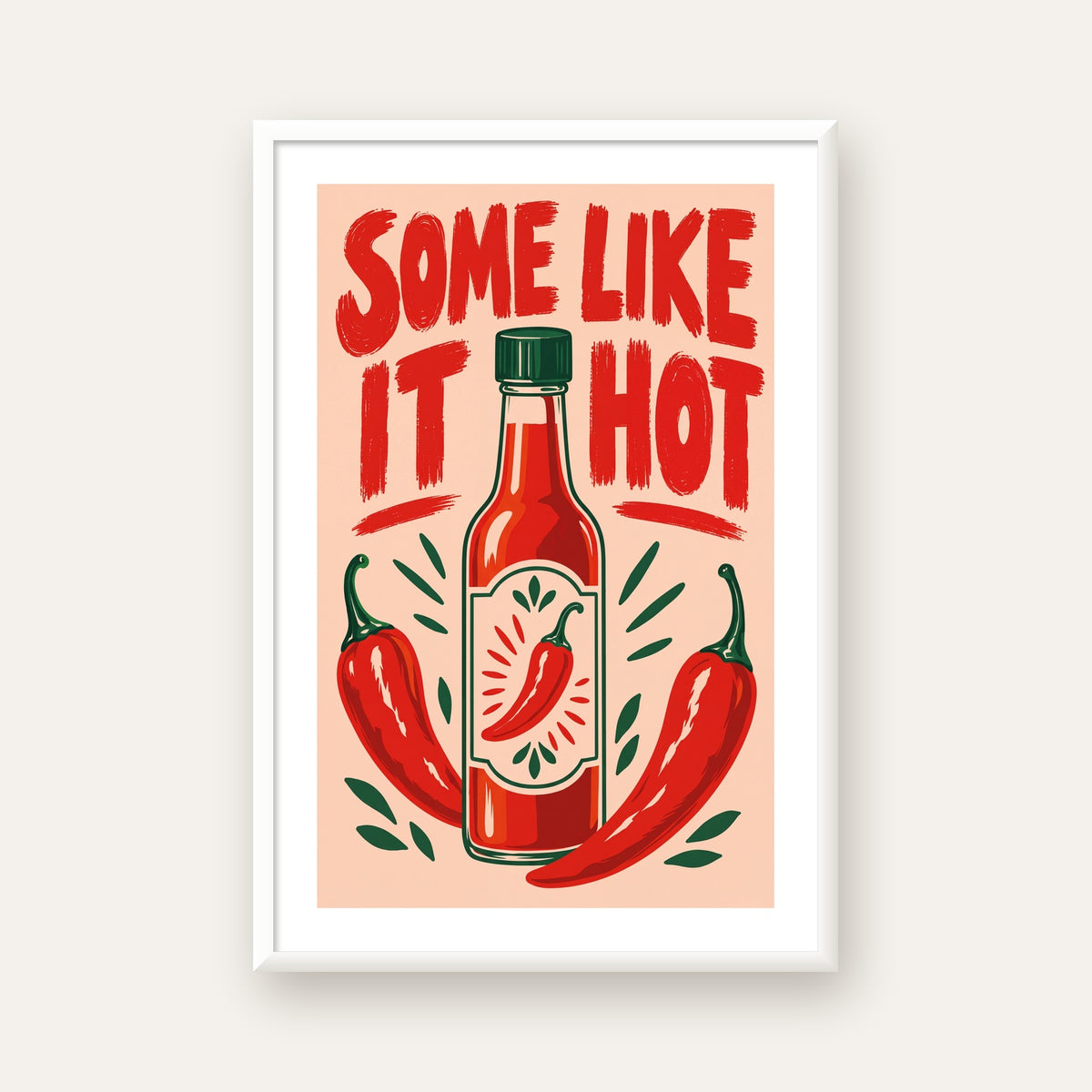 Some Like It Hot Acı Sos & Kırmızı Biber Retro Poster — beyaz çerçeveli dikey poster