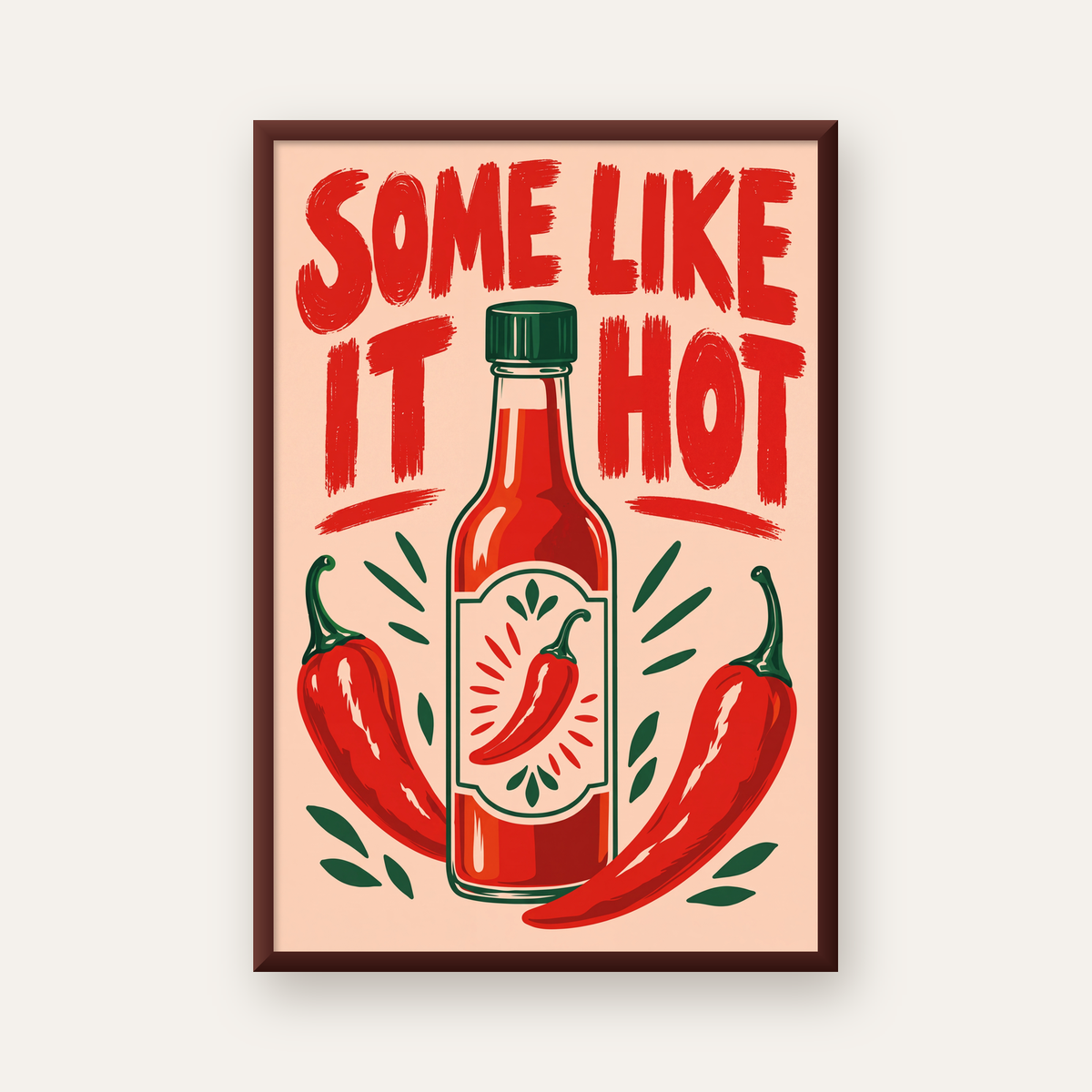 Some Like It Hot Acı Sos & Kırmızı Biber Retro Poster — ceviz çerçeveli