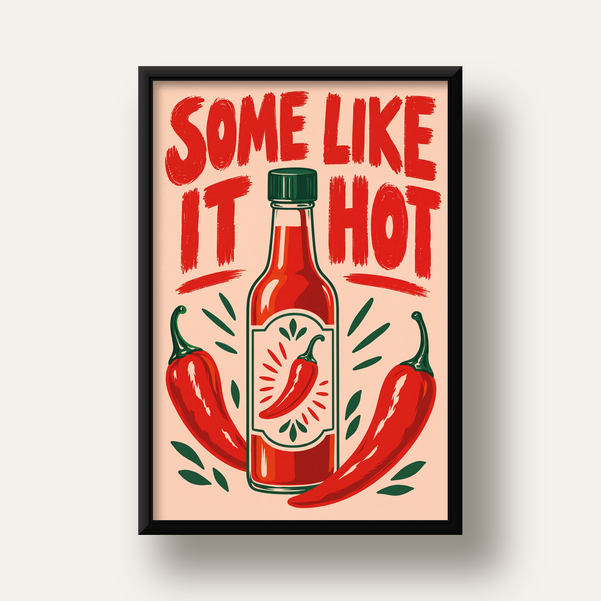 Some Like It Hot Acı Sos & Kırmızı Biber Retro Poster — siyah derin çerçeveli