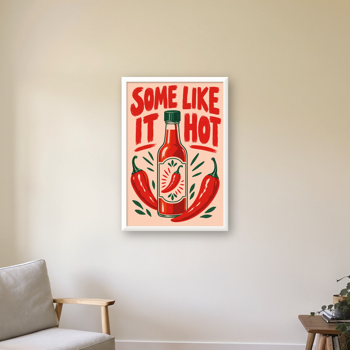 Some Like It Hot Acı Sos & Kırmızı Biber Retro Poster — beyaz çerçeveli dikey poster