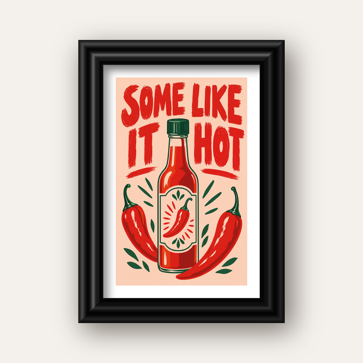 Some Like It Hot Acı Sos & Kırmızı Biber Retro Poster — siyah galeri çerçeveli paspartulu