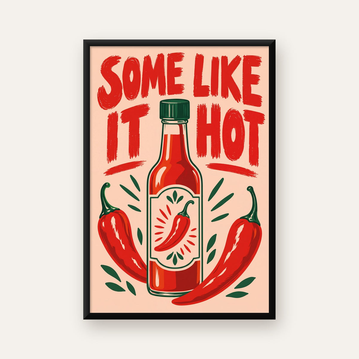 Some Like It Hot Acı Sos & Kırmızı Biber Retro Poster — ceviz çerçeveli