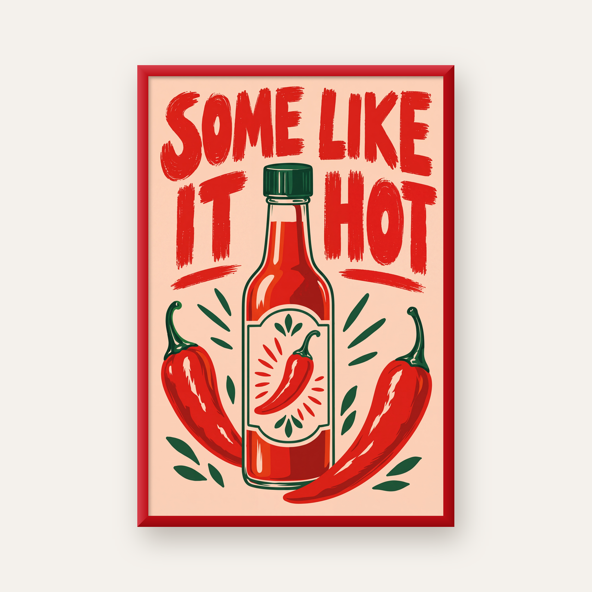 Some Like It Hot Acı Sos & Kırmızı Biber Retro Poster — kırmızı çerçeveli