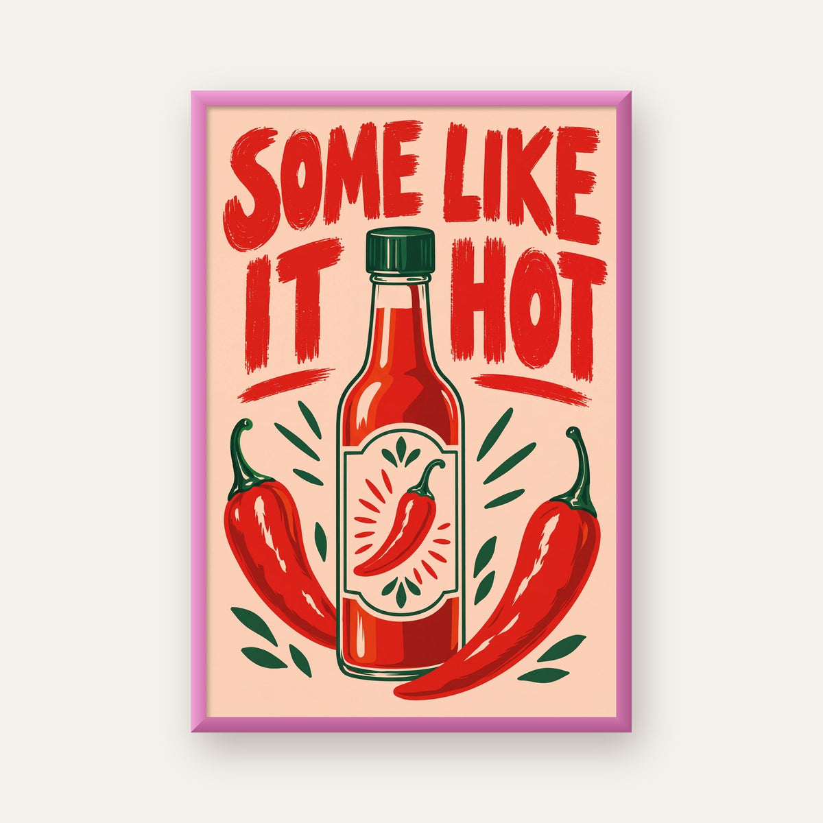 Some Like It Hot Acı Sos & Kırmızı Biber Retro Poster — pembe çerçeveli