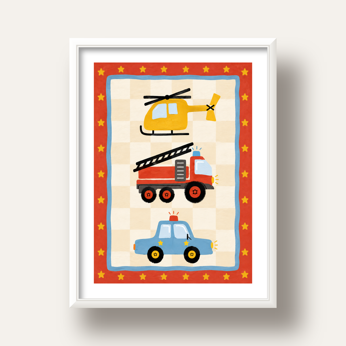 Acil Durum Araçları — beyaz derin çerçeveli paspartulu