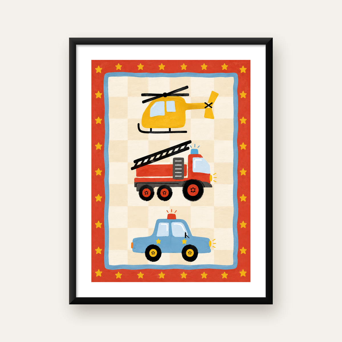 Çocuklar İçin Eğlenceli Araçlar Poster Sanat Baskısı — Dikey baskı, beyaz kenar boşluklu
