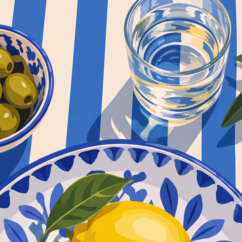 Akdeniz Limonlu Sofra Poster – Canlı Renkli Dijital Baskı — baskının yakın çekimi, kâğıt dokusu ve renk detayı