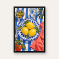 Akdeniz Limonlu Sofra Poster – Canlı Renkli Dijital Baskı — düz siyah çerçeveli duvar posteri