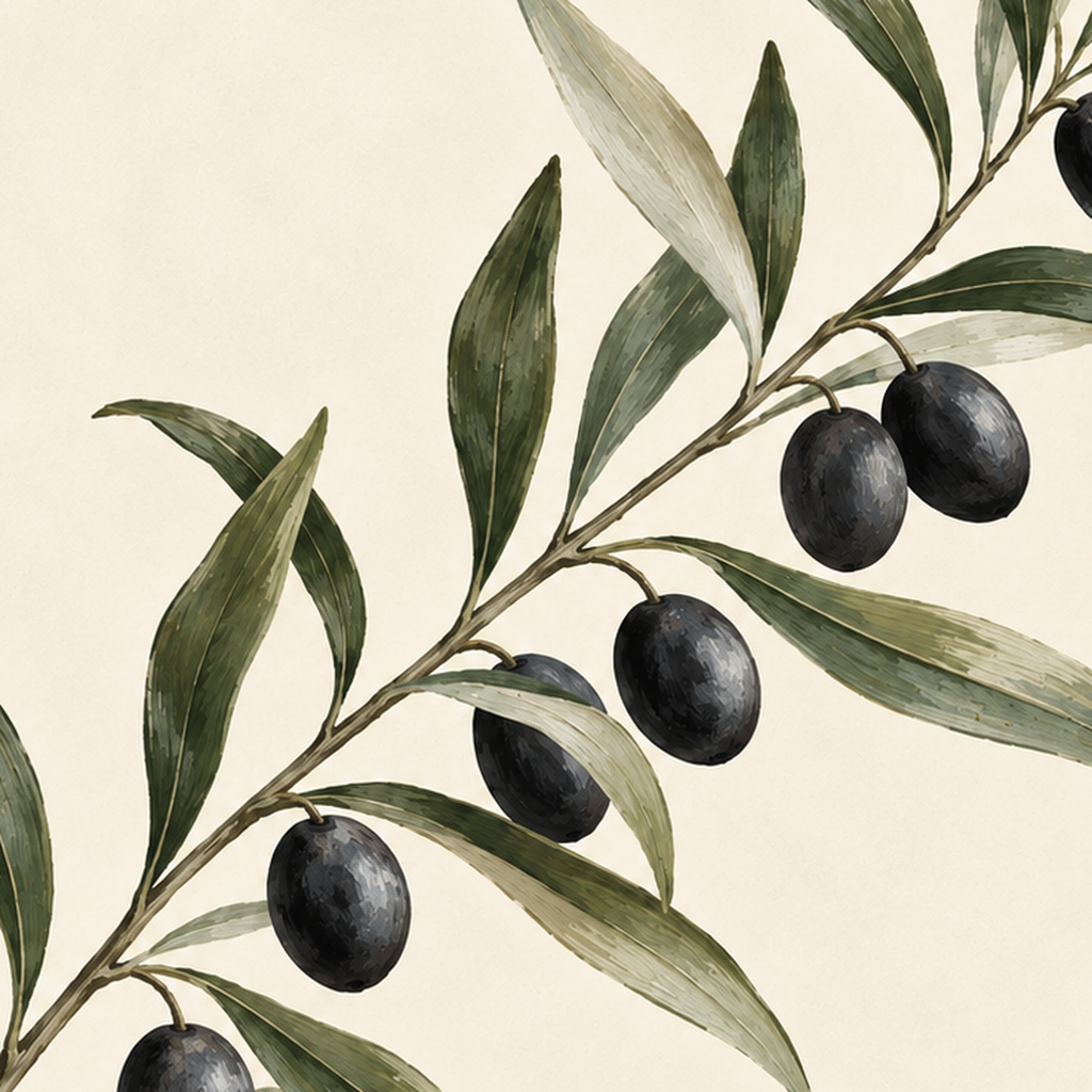 Sulu Boya Zeytin Dalı İllüstrasyon Sanat Posteri — baskının yakın çekimi, kâğıt dokusu ve renk detayı
