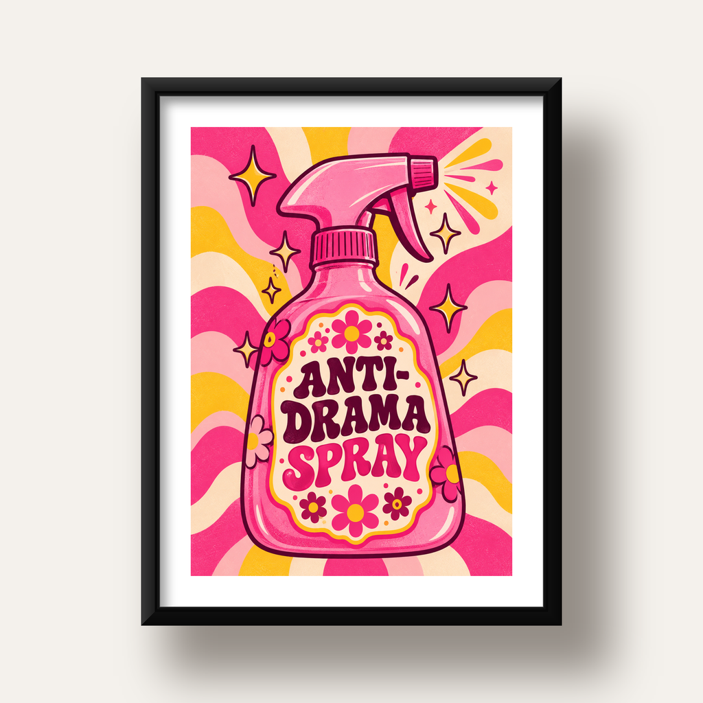 Anti-Drama Spray — siyah derin çerçeveli paspartulu