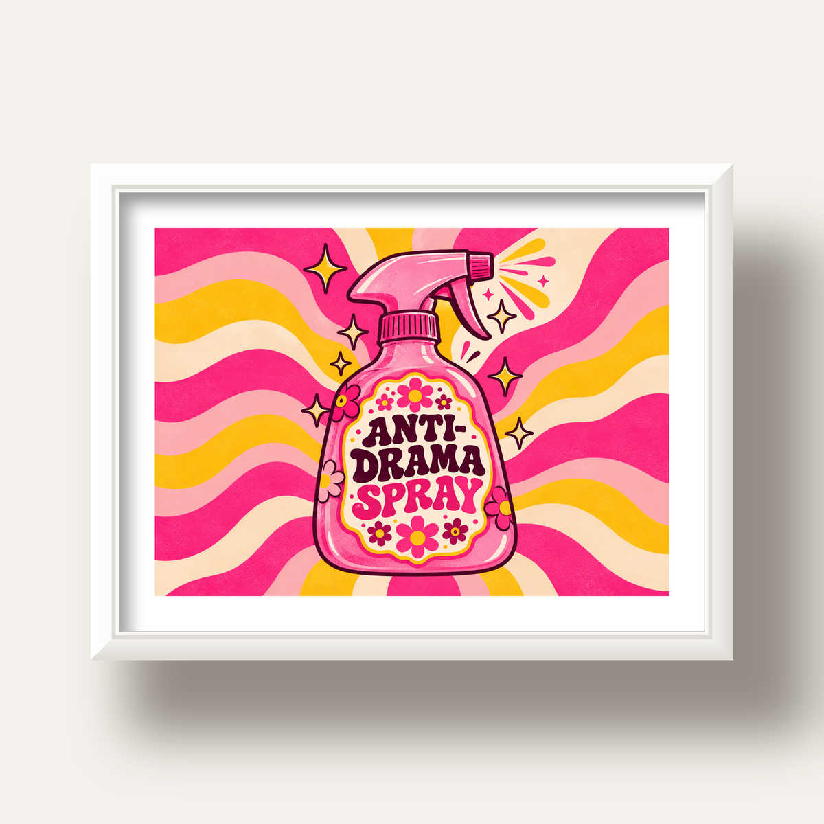 Anti-Drama Spray — beyaz derin çerçeveli paspartulu