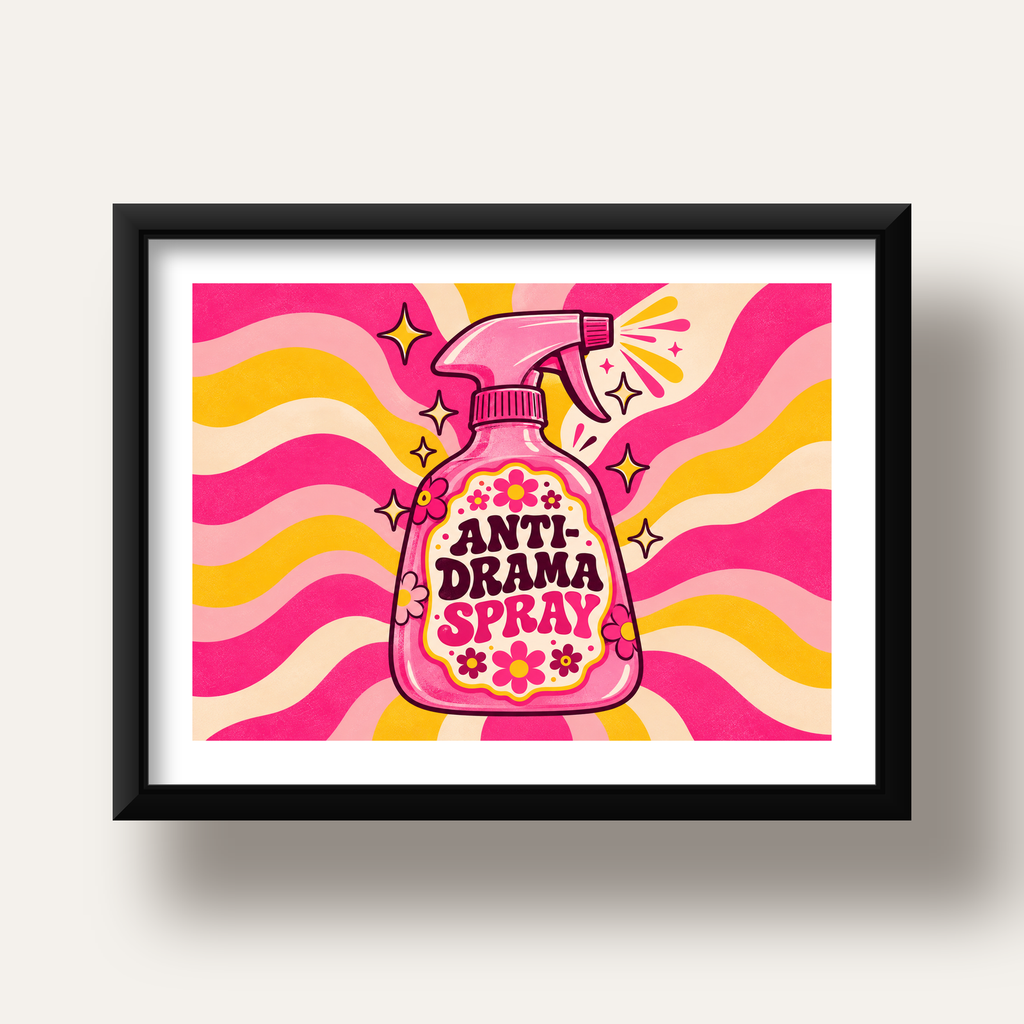 Anti-Drama Spray — siyah derin çerçeveli paspartulu