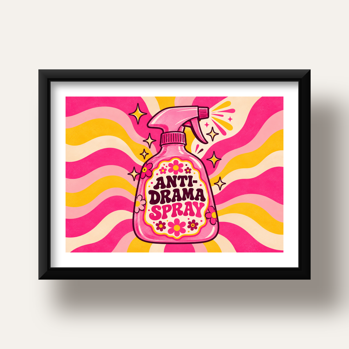 Anti-Drama Spray — siyah derin çerçeveli paspartulu