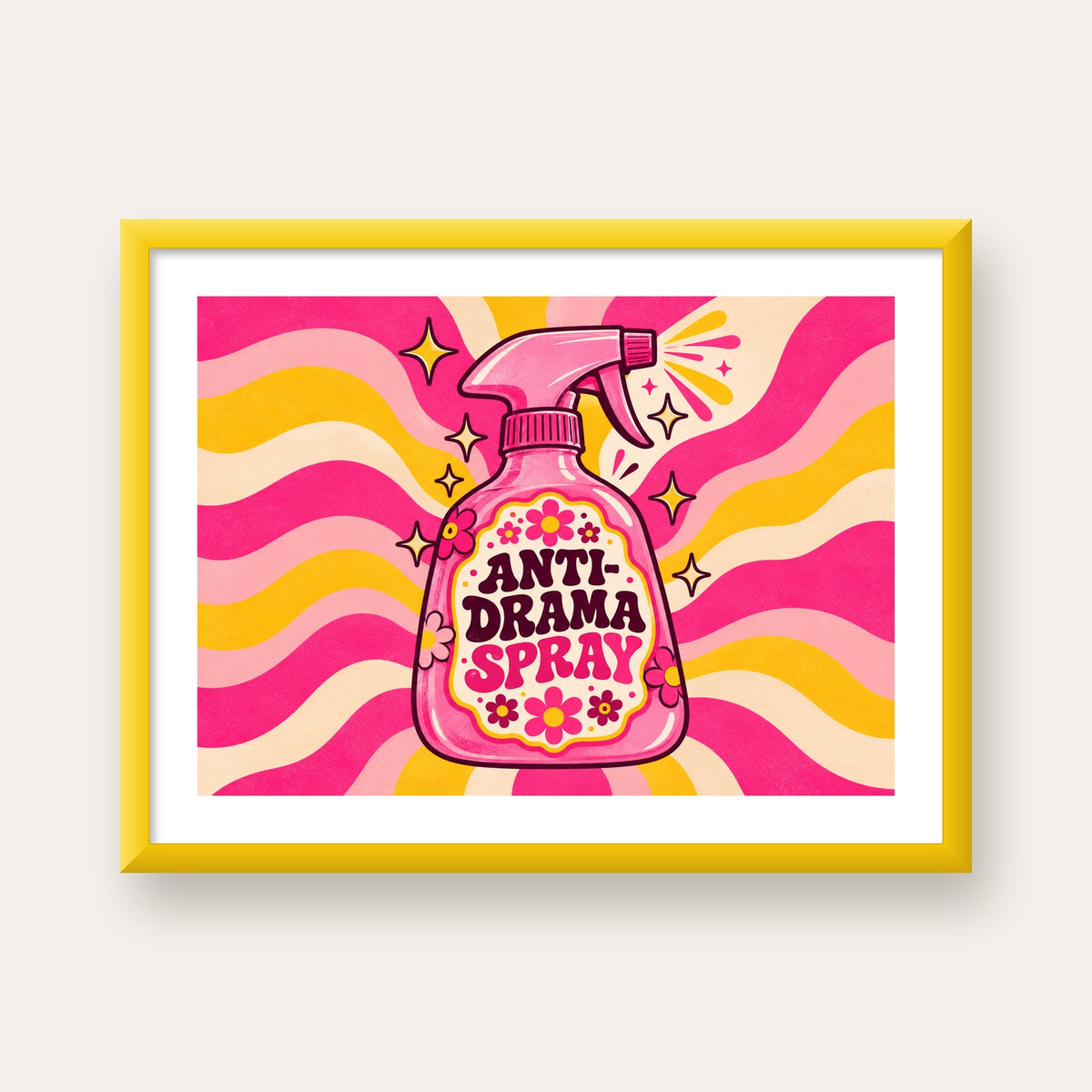 Anti-Drama Spray — sarı çerçeveli paspartulu