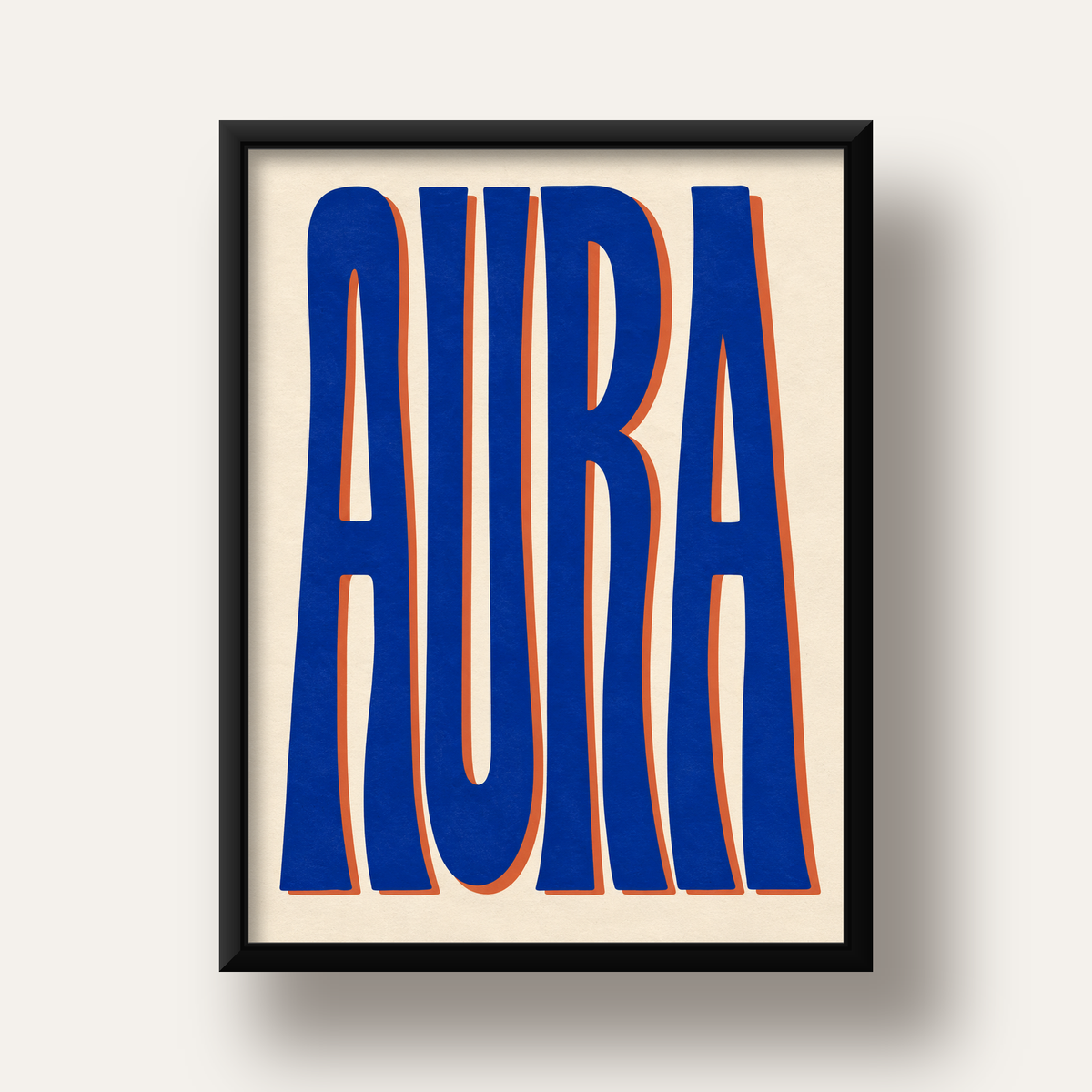 Aura Mavi Retro Tipografi Poster — siyah derin çerçeveli