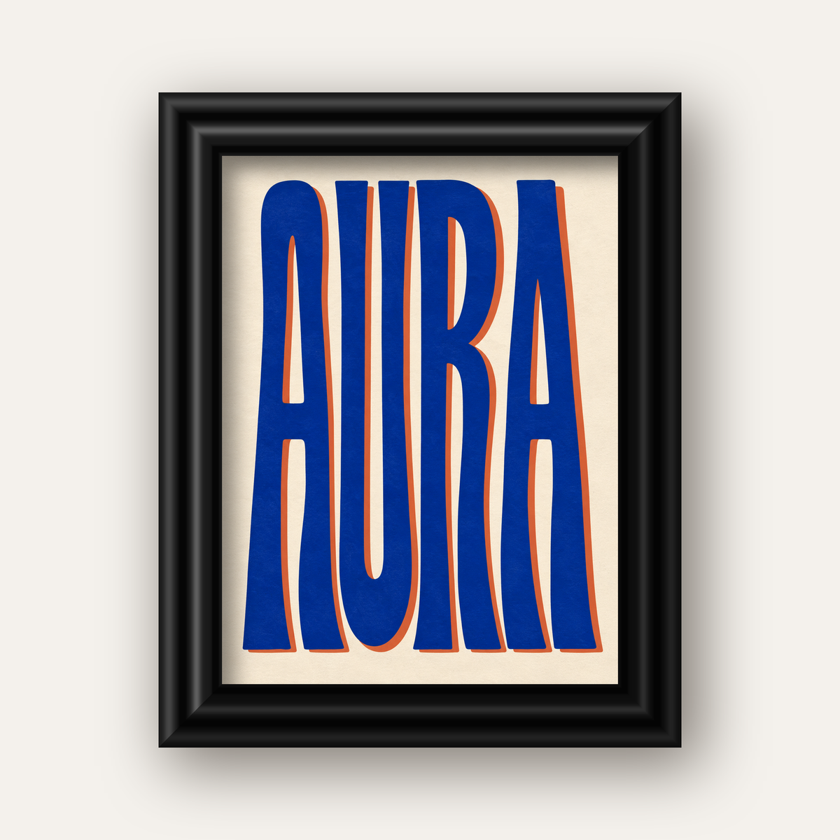 Aura Mavi Retro Tipografi Poster — siyah galeri çerçeveli