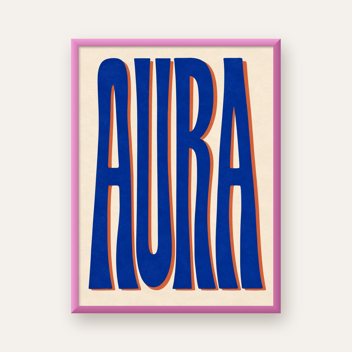 Aura Mavi Retro Tipografi Poster — pembe çerçeveli