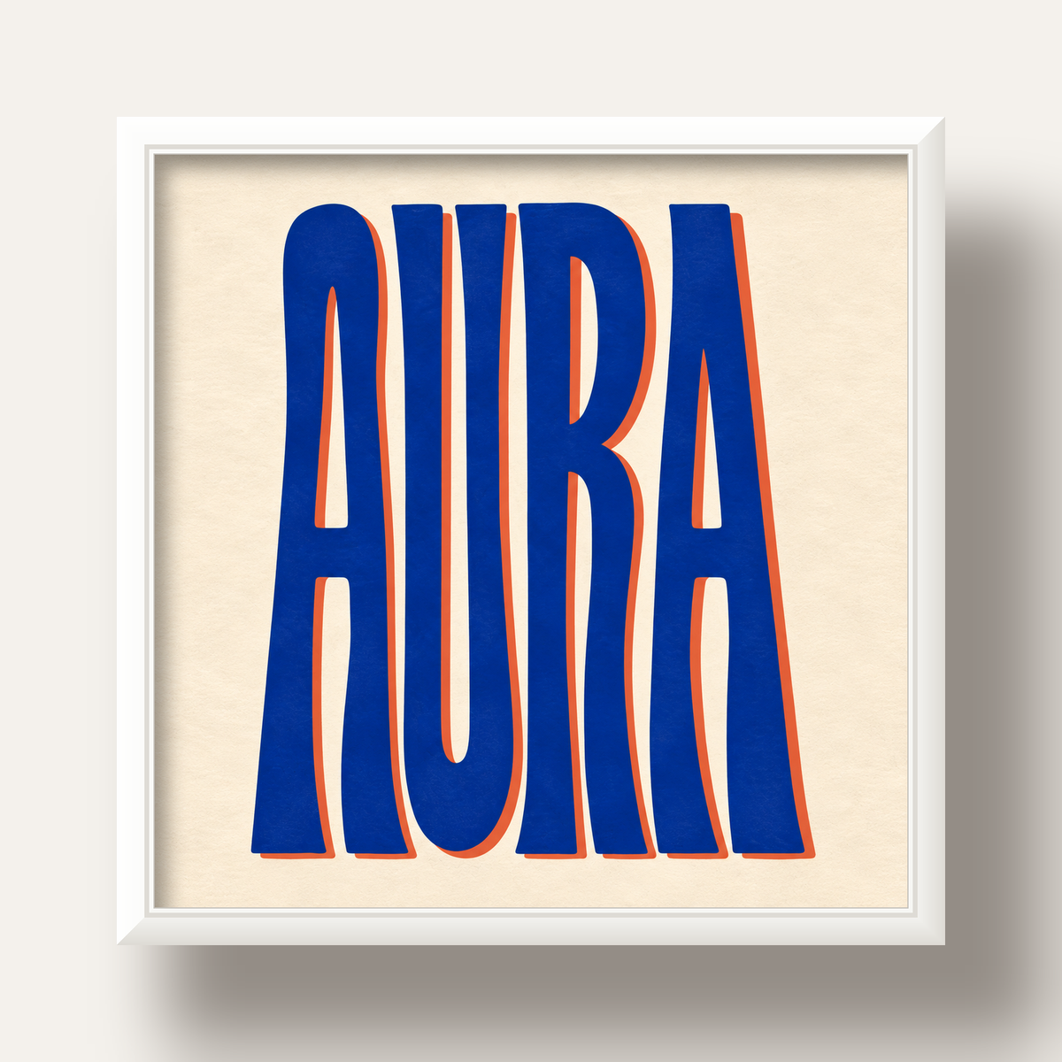 Aura Mavi Retro Tipografi Poster — beyaz derin çerçeveli