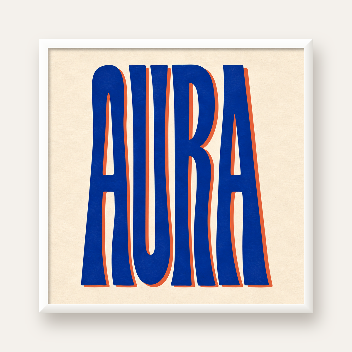 Aura Mavi Retro Tipografi Poster — beyaz çerçeveli kare poster