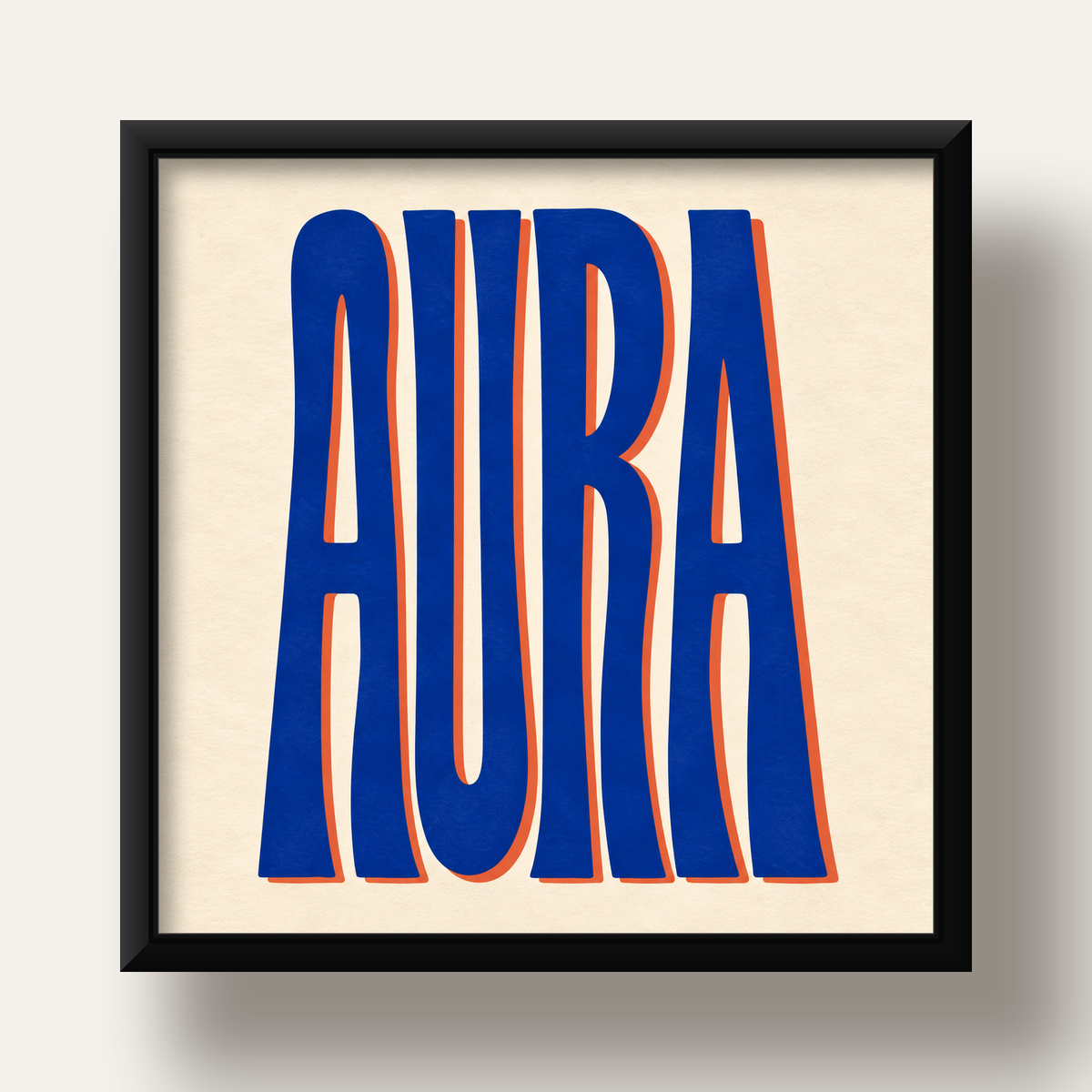 Aura Mavi Retro Tipografi Poster — siyah derin çerçeveli